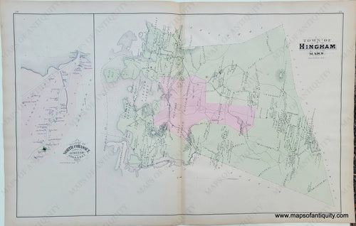 Antique-Hand-Colored-Map-Hingham/Scituate/Scituate-Harbor/North-Cohasset--(MA)-United-States-Massachusetts-1879-Walker-Maps-Of-Antiquity