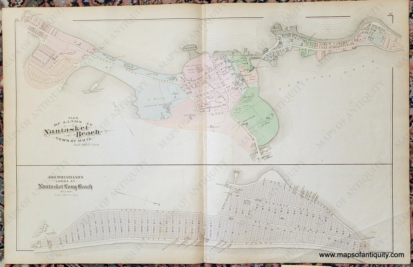 1879 - Double-Sided Sheet With Three Maps: Nantasket Beach/Hull/Downer Landing (Ma) Antique Map