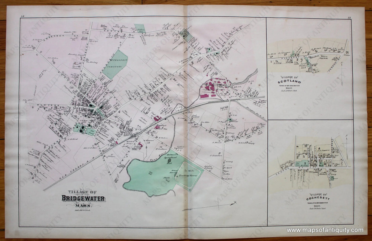 Antique-Hand-Colored-Map-Village-of-Bridgewater-verso-Town-of-Bridgewater-and-Town-of-West-Bridgewater-(MA)-United-States-Massachusetts-1879-Walker-Maps-Of-Antiquity