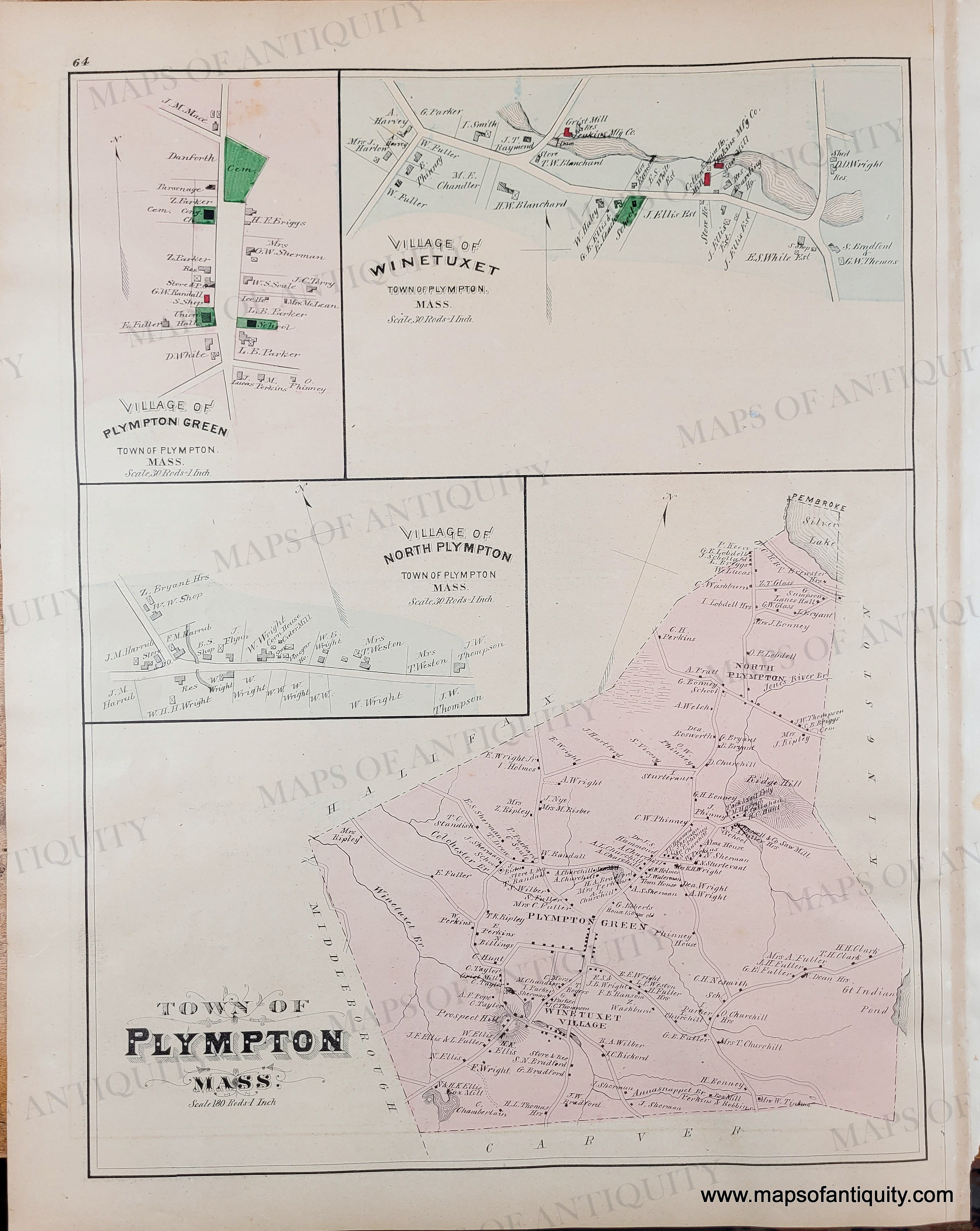 1879 Double sided Page Of Maps Duxbury centerfold Versos Pembrok 1879-double-sided-page-of-maps-duxbury-centerfold-versos-pembrok