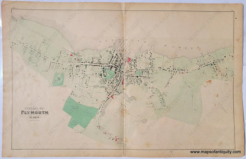 Antique-Hand-Colored-Map-Plymouth-Village-(MA)-**********-United-States-Massachusetts-1879-Walker-Maps-Of-Antiquity