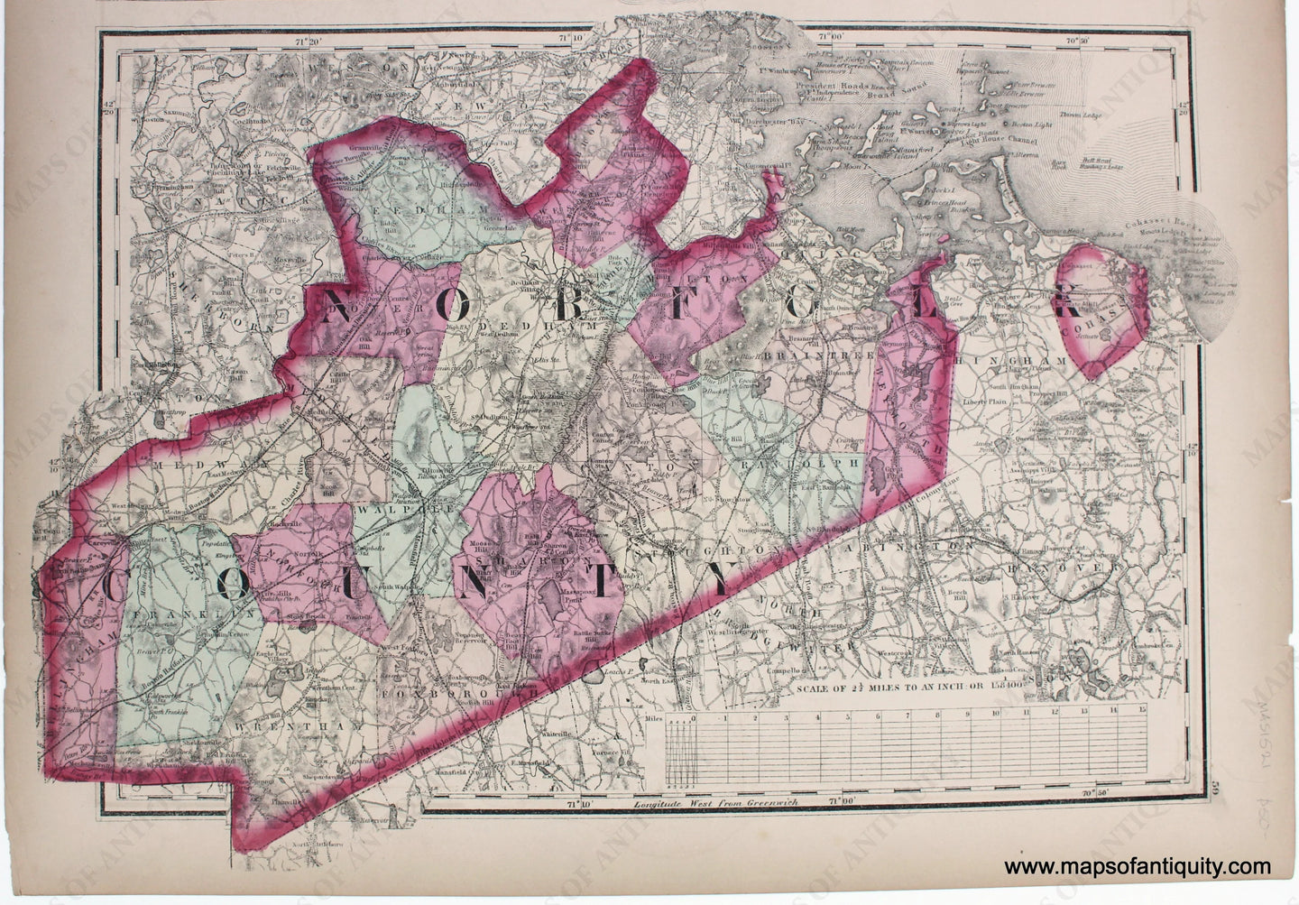 1871 - Norfolk County, Massachusetts - Antique Map