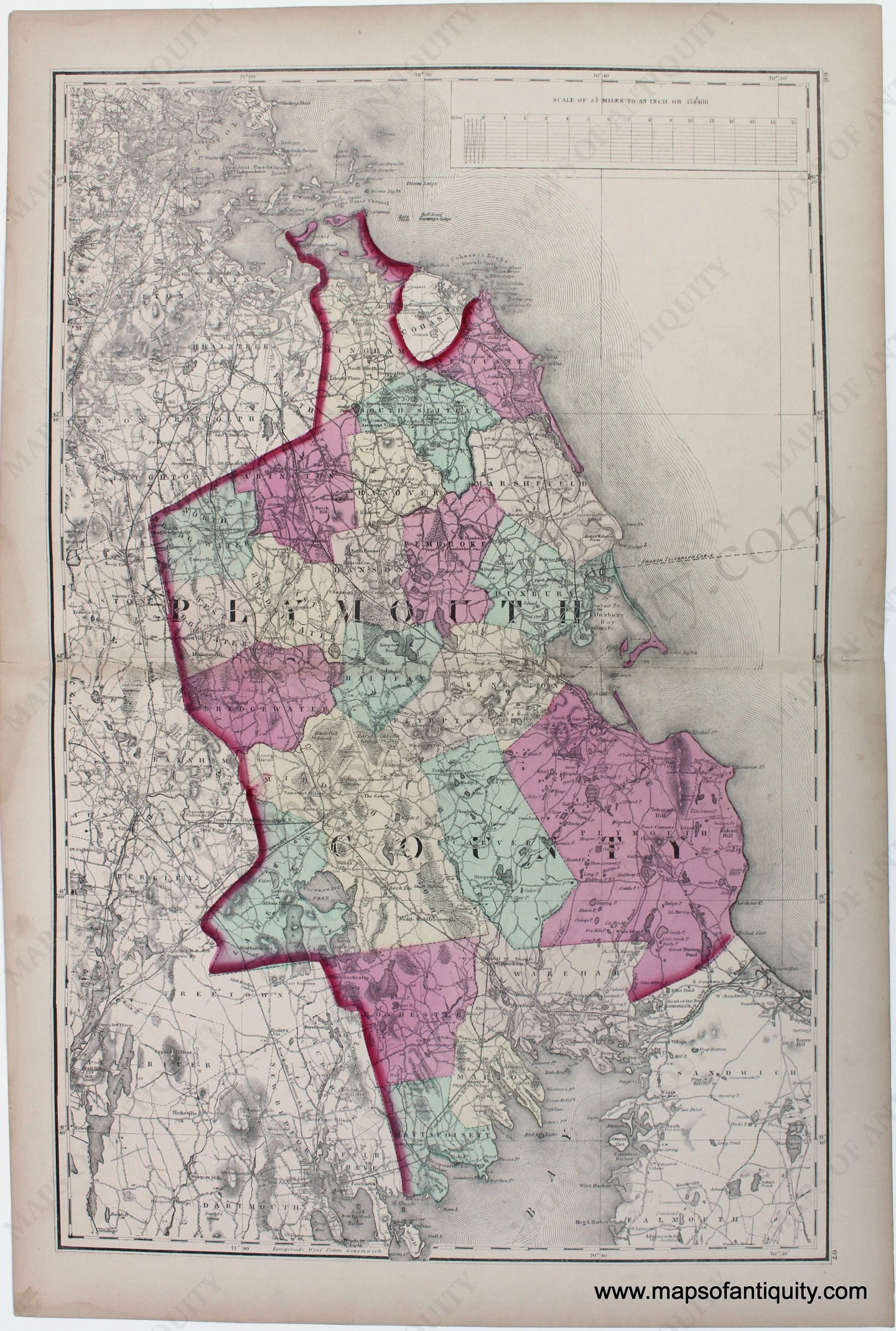 Antique 1871 Plymouth County, Massachusetts Highway Map hot – Duxbury, Kingston, Scituate, Buzzards Bay, Marshfield, Hull Mattapoisett Marion MA