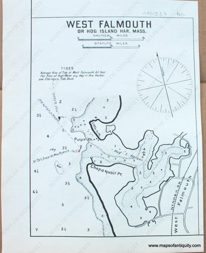 1910 - West Falmouth or Hog Island Harbor, Mass. - Antique Chart