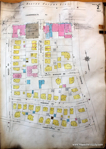 Antique-Hand-Colored-Map-Brookline-Mass.-Wards-2-and-3-United-States-Massachusetts-1925-Sanborn-Map-Co.-Maps-Of-Antiquity