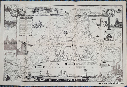 1940 - Martha’s Vineyard Island Antique Pictorial Map (Small) Genuine Folding