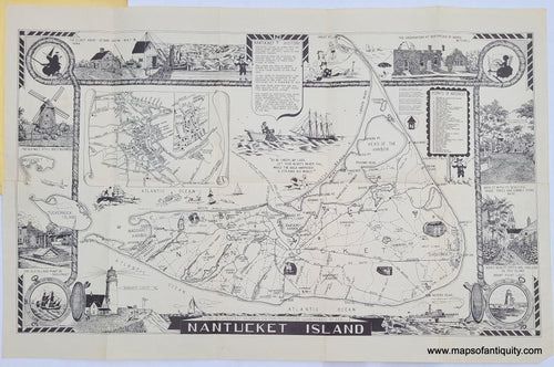 Antique-Uncolored-Pictorial-Map-Nantucket-Island-United-States-Massachusetts-c.-1940-New-England-Map-Co./L.-Parker-Maps-Of-Antiquity