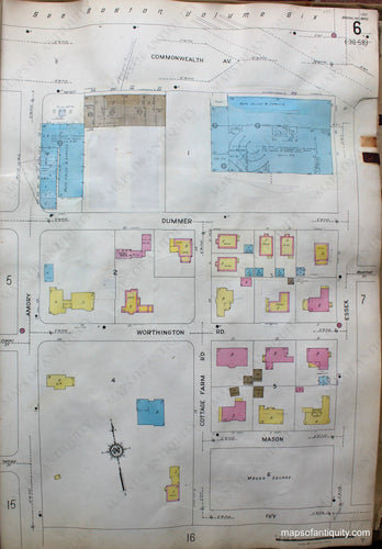 Antique-Hand-Colored-Map-Brookline-Mass.-Wards-6-and-7-United-States-Massachusetts-1925-Sanborn-Map-Co.-Maps-Of-Antiquity