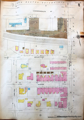 Antique-Hand-Colored-Map-Brookline-Mass.-Wards-8-and-9-United-States-Massachusetts-1925-Sanborn-Map-Co.-Maps-Of-Antiquity