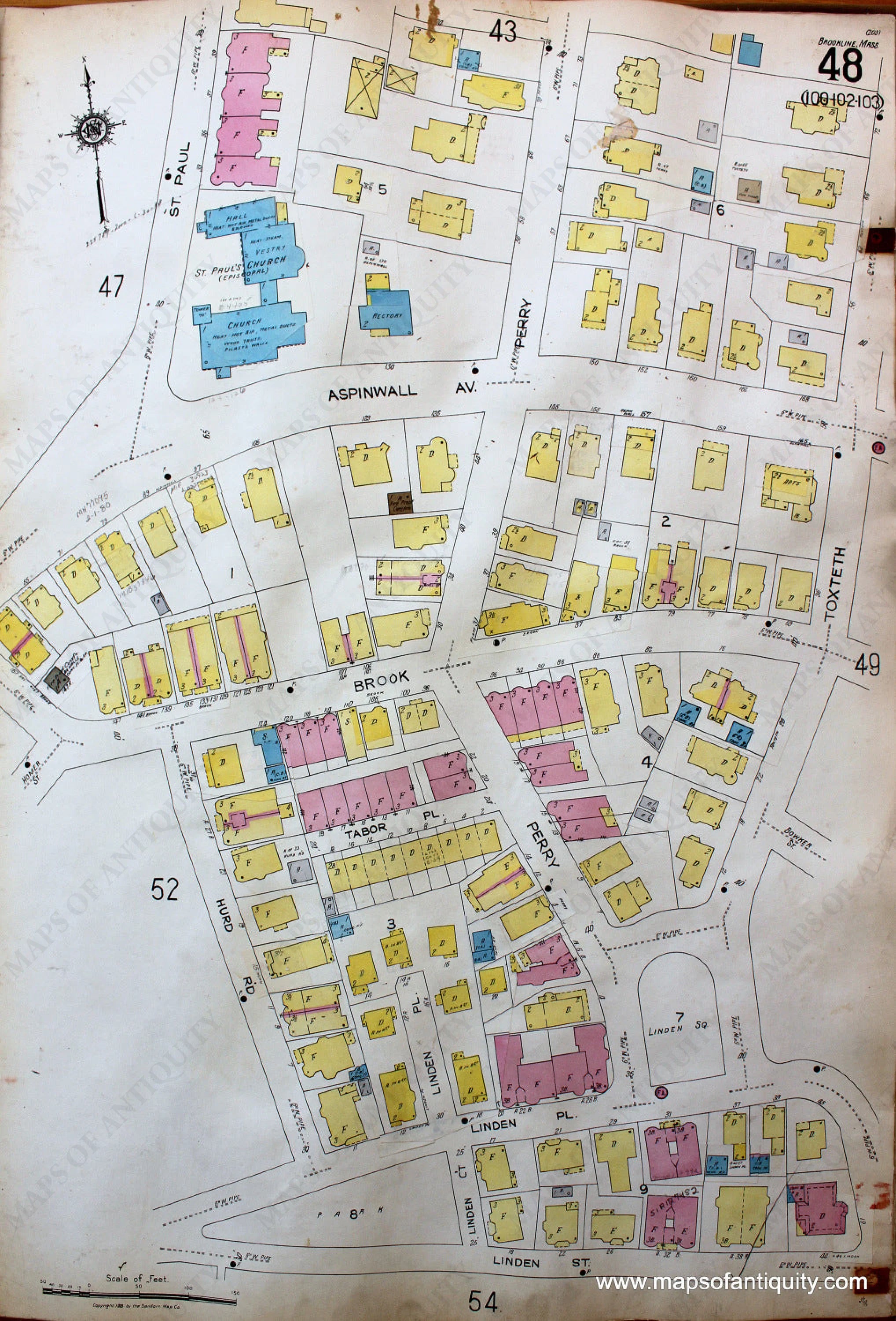 1925 - Brookline, Mass. Wards 48 and 49 - Antique Map – Maps of Antiquity
