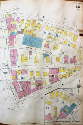 Antique-Hand-Colored-Map-Brookline-Mass.-Wards-54-and-55-United-States-Massachusetts-1925-Sanborn-Map-Co.-Maps-Of-Antiquity