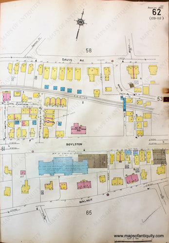 Antique-Hand-Colored-Map-Brookline-Mass.-Wards-62-and-63-United-States-Massachusetts-1925-Sanborn-Map-Co.-Maps-Of-Antiquity