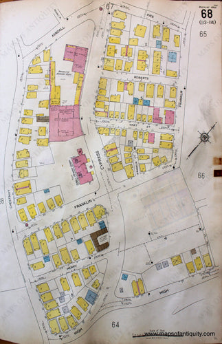 Antique-Hand-Colored-Map-Brookline-Mass.-Wards-68-and-69-United-States-Massachusetts-1925-Sanborn-Map-Co.-Maps-Of-Antiquity