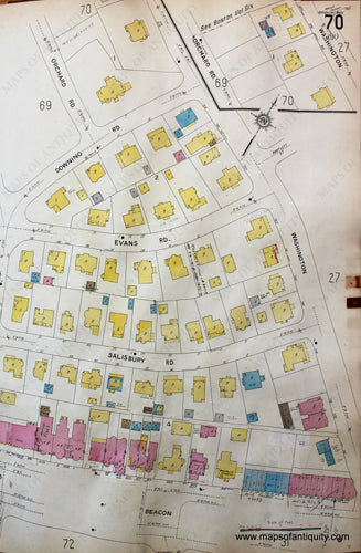 Antique-Hand-Colored-Map-Brookline-Mass.-Wards-70-and-71-United-States-Massachusetts-1925-Sanborn-Map-Co.-Maps-Of-Antiquity