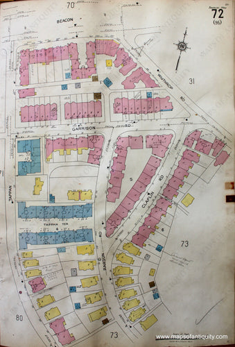 Antique-Hand-Colored-Map-Brookline-Mass.-Wards-72-and-73-**********-United-States-Massachusetts-1925-Sanborn-Map-Co.-Maps-Of-Antiquity