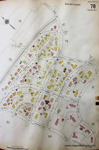 Antique-Hand-Colored-Map-Brookline-Mass.-Wards-78-and-79-United-States-Massachusetts-1925-Sanborn-Map-Co.-Maps-Of-Antiquity