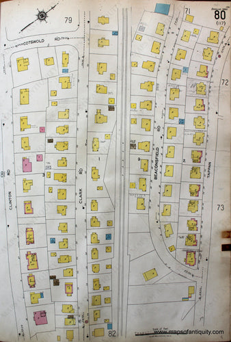 Antique-Hand-Colored-Map-Brookline-Mass.-Wards-80-and-81-United-States-Massachusetts-1925-Sanborn-Map-Co.-Maps-Of-Antiquity