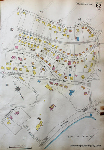 Antique-Hand-Colored-Map-Brookline-Mass.-Wards-82-and-83-United-States-Massachusetts-1925-Sanborn-Map-Co.-Maps-Of-Antiquity
