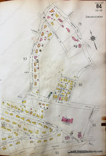 Antique-Hand-Colored-Map-Brookline-Mass.-Wards-84-and-85-United-States-Massachusetts-1925-Sanborn-Map-Co.-Maps-Of-Antiquity