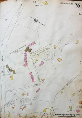Antique-Hand-Colored-Map-Brookline-Mass.-Wards-90-and-91-United-States-Massachusetts-1925-Sanborn-Map-Co.-Maps-Of-Antiquity