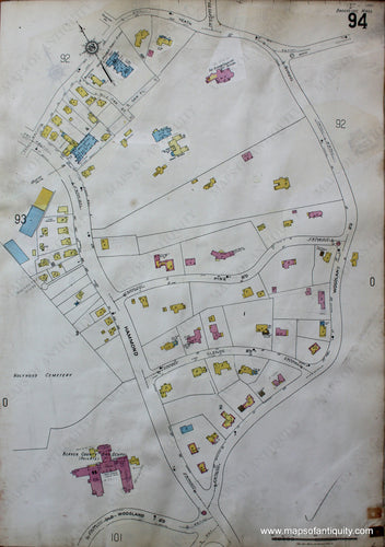 Antique-Hand-Colored-Map-Brookline-Mass.-Wards-94-and-95-United-States-Massachusetts-1925-Sanborn-Map-Co.-Maps-Of-Antiquity