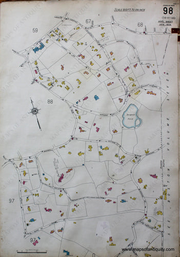 Antique-Hand-Colored-Map-Brookline-Mass.-Wards-98-and-99-United-States-Massachusetts-1925-Sanborn-Map-Co.-Maps-Of-Antiquity