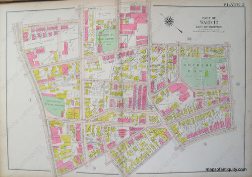 Antique-Hand-Colored-Map-City-of-Boston-Plate-2-(MA)-United-States-Massachusetts-1915-Bromley-Maps-Of-Antiquity