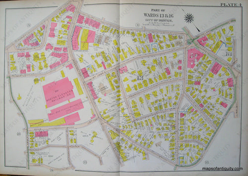 Antique-Hand-Colored-Map-City-of-Boston-Plate-4-(MA)-United-States-Massachusetts-1915-Bromley-Maps-Of-Antiquity