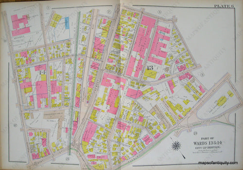Antique-Hand-Colored-Map-City-of-Boston-Plate-6-(MA)-United-States-Massachusetts-1915-Bromley-Maps-Of-Antiquity