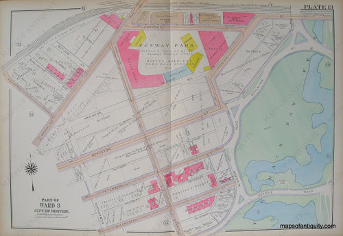 Antique-Hand-Colored-Map-City-of-Boston-Plate-13-Fenway-Park-(MA)-**********-United-States-Massachusetts-1915-Bromley-Maps-Of-Antiquity