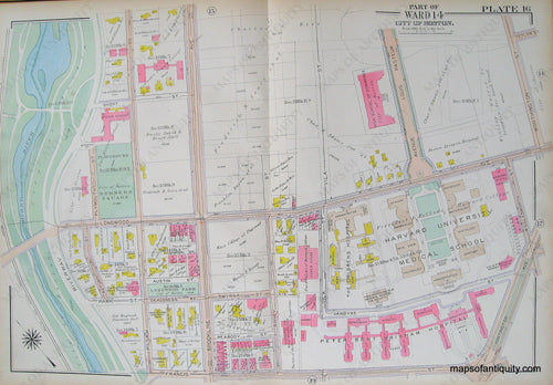 Antique-Hand-Colored-Map-City-of-Boston-Plate-16-Harvard-Medical-School-(MA)-**********-United-States-Massachusetts-1915-Bromley-Maps-Of-Antiquity