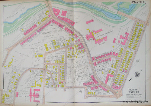 Antique-Hand-Colored-Map-City-of-Boston-Plate-19-Mission-Hill-(MA)-United-States-Massachusetts-1915-Bromley-Maps-Of-Antiquity