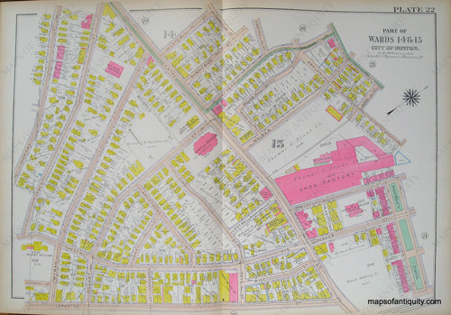 Antique-Hand-Colored-Map-City-of-Boston-Plate-22-(MA)-******-United-States-Massachusetts-1915-Bromley-Maps-Of-Antiquity