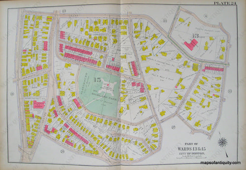 Antique-Hand-Colored-Map-City-of-Boston-Plate-24-(MA)-United-States-Massachusetts-1915-Bromley-Maps-Of-Antiquity