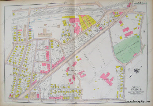 Antique-Hand-Colored-Map-City-of-Boston-Plate-25-(MA)-United-States-Massachusetts-1915-Bromley-Maps-Of-Antiquity