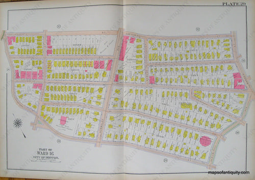 Antique-Hand-Colored-Map-City-of-Boston-Plate-29-(MA)-United-States-Massachusetts-1915-Bromley-Maps-Of-Antiquity