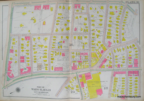 Antique-Hand-Colored-Map-City-of-Boston-Plate-30-(MA)-United-States-Massachusetts-1915-Bromley-Maps-Of-Antiquity