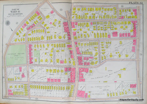 Antique-Hand-Colored-Map-City-of-Boston-Plate-32-(MA)-United-States-Massachusetts-1915-Bromley-Maps-Of-Antiquity