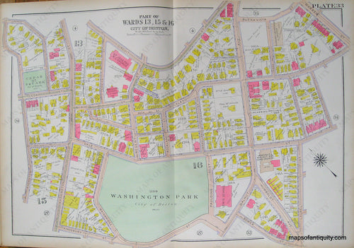 Antique-Hand-Colored-Map-City-of-Boston-Plate-33-(MA)-United-States-Massachusetts-1915-Bromley-Maps-Of-Antiquity