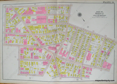 Antique-Hand-Colored-Map-City-of-Boston-Plate-36-(MA)-United-States-Massachusetts-1915-Bromley-Maps-Of-Antiquity