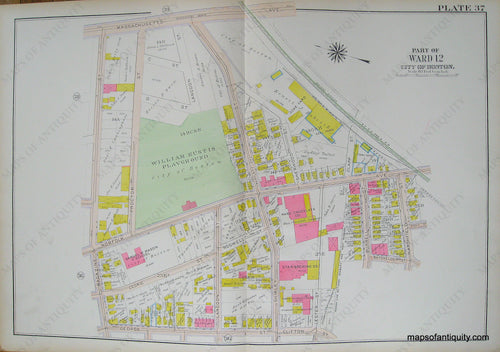 Antique-Hand-Colored-Map-City-of-Boston-Plate-37-(MA)-United-States-Massachusetts-1915-Bromley-Maps-Of-Antiquity