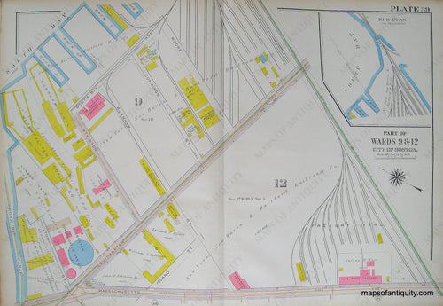 Antique-Hand-Colored-Map-City-of-Boston-Plate-39-(MA)-United-States-Massachusetts-1915-Bromley-Maps-Of-Antiquity