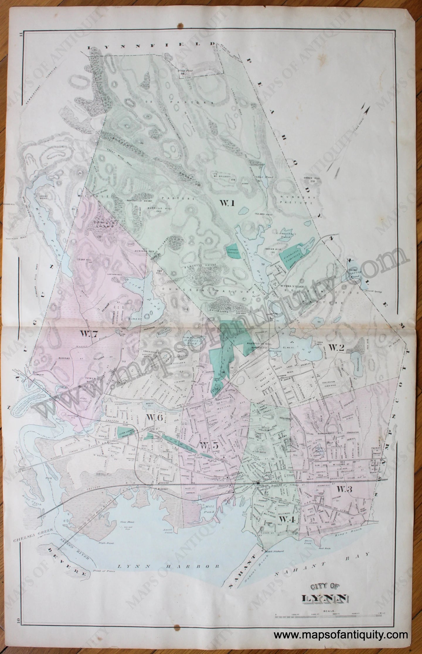 Antique-Hand-Colored-Map-Saugus-and-Lynn-Massachusetts-United-States-Massachusetts-1884-Walker-Maps-Of-Antiquity