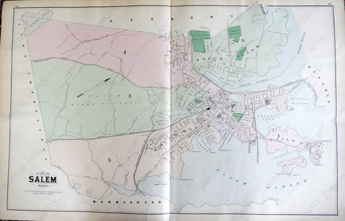 Antique-Hand-Colored-Map-Salem-Saugus-and-Lynnfield-Massachusetts-United-States-Massachusetts-1884-Walker-Maps-Of-Antiquity