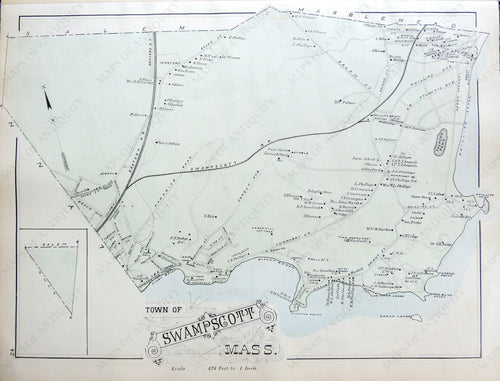 Antique-Hand-Colored-Map-Cliftondale-Saugus-and-Swampscott-Massachusetts-**********-United-States-Massachusetts-1884-Walker-Maps-Of-Antiquity