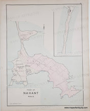 Load image into Gallery viewer, Antique map of the Town of Nahant, Massachusetts, on aged paper with pale pink land areas, black outlines, and fine cartographic details. The map includes a main map view, an inset map in the upper right, and a title block at the bottom.
