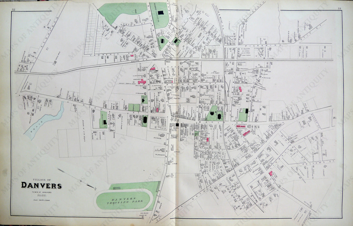 Danvers Map 1884 - Village of Danvers, Massachusetts - Antique Map – Maps of Antiquity