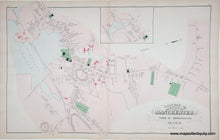 Load image into Gallery viewer, An antique map of the village of Manchester, MA, showing street layouts, waterways, and green highlighted areas on aged paper.
