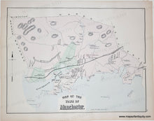 Load image into Gallery viewer, Antique map titled 'Map of the Town of Manchester' showing labeled streets, boundaries, and geographic details on an aged off-white paper with a light blue watercolor wash in parts of the lower area.
