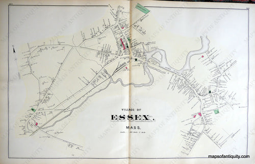 Antique-Hand-Colored-Map-Village-of-Essex-and-Towns-of-Essex-and-Hamilton-Massachusetts-**********-United-States-Massachusetts-1884-Walker-Maps-Of-Antiquity